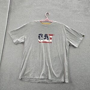 CAT Men Shirt 2XL Gray Flag Logo Short Sleeve